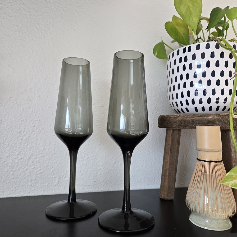 Elegant Black Champagne Flutes Set Of 2